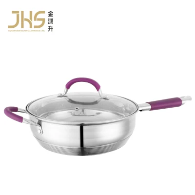  Factory Custom Silicone Handle Frying Pan Fry Pan with Glass Lid