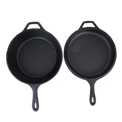  High Quality 2 in 1 Seasoned Cast Iron Double Dutch Oven Combo Cooker Use Deep Skillet with Handles