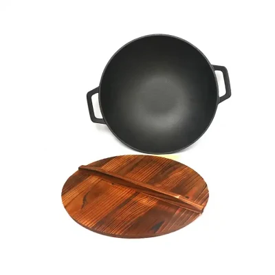 Small and Large Cast Iron Wok Cooking Wok No Coating Non-Rusting Classical Camping Pot