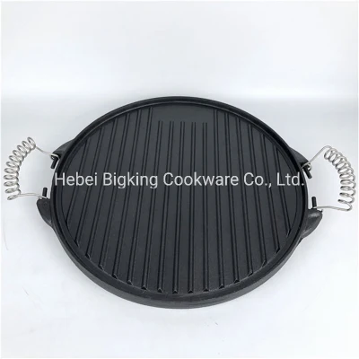Double Sided Round Cast Iron Reversible BBQ Grill Griddle Frying Pan