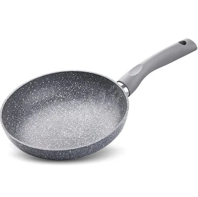  Grey Nonstick Marble Fry Pan Aluminum Granite Stone Frying Pan with Induction Bottom Base Long TPR Soft Handle Skillet