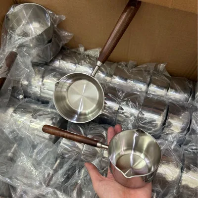 Household 304 Stainless Steel Hot Oil Skillet Wooden Handle Mini Splash Frying Pan