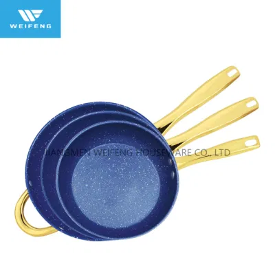 Non Stick Coating Stainless Steel Frying Pan Set with 18K Golden Plated S/S Hollow Handle