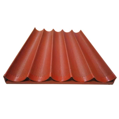  Food Grade Safe Red Color Silicone Non Stick Aluminium Perforated French Bread Loaf Baguette Mold Baking Pan