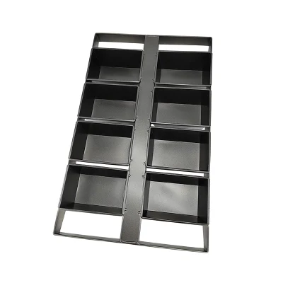  Custom Made 8 Cavities Industrial Aluminium Non Stick Strap Loaf Pan Snadwich Toast Bread Baking Oven Pan for Bakery Rack