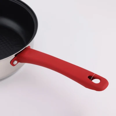 Colorful Stainless Steel Frypan Wok Saute Pan with Red Silicone Handle