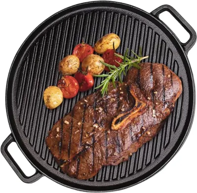  Wholesale Non Stick Cast Iron Camping Round Frying Pan Pre Seaoned Griddle Grill Pan for Outdoor and Kitchen Cooking