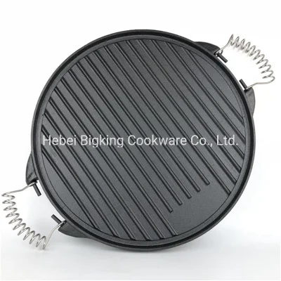 Double Sided Round Cast Iron Reversible BBQ Grill Griddle Frying Pan
