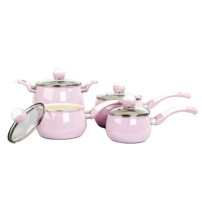  Pressed Aluminum Pink Ceramic Sauce Pans Cooking Pots and Pans for Gas