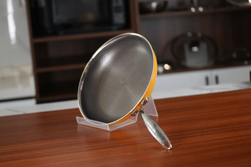 Customized Logo Cookware Tri-Ply Stainless Steel Orange Non-Stick Ceramic Honey Comb Frying Pan