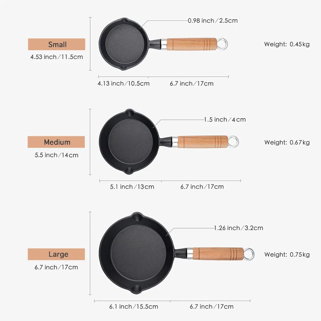 Vegetable Oil Coating Wholesale Hot Selling Small Wooden Handle Cast Iron Pan Mini Frying Pan