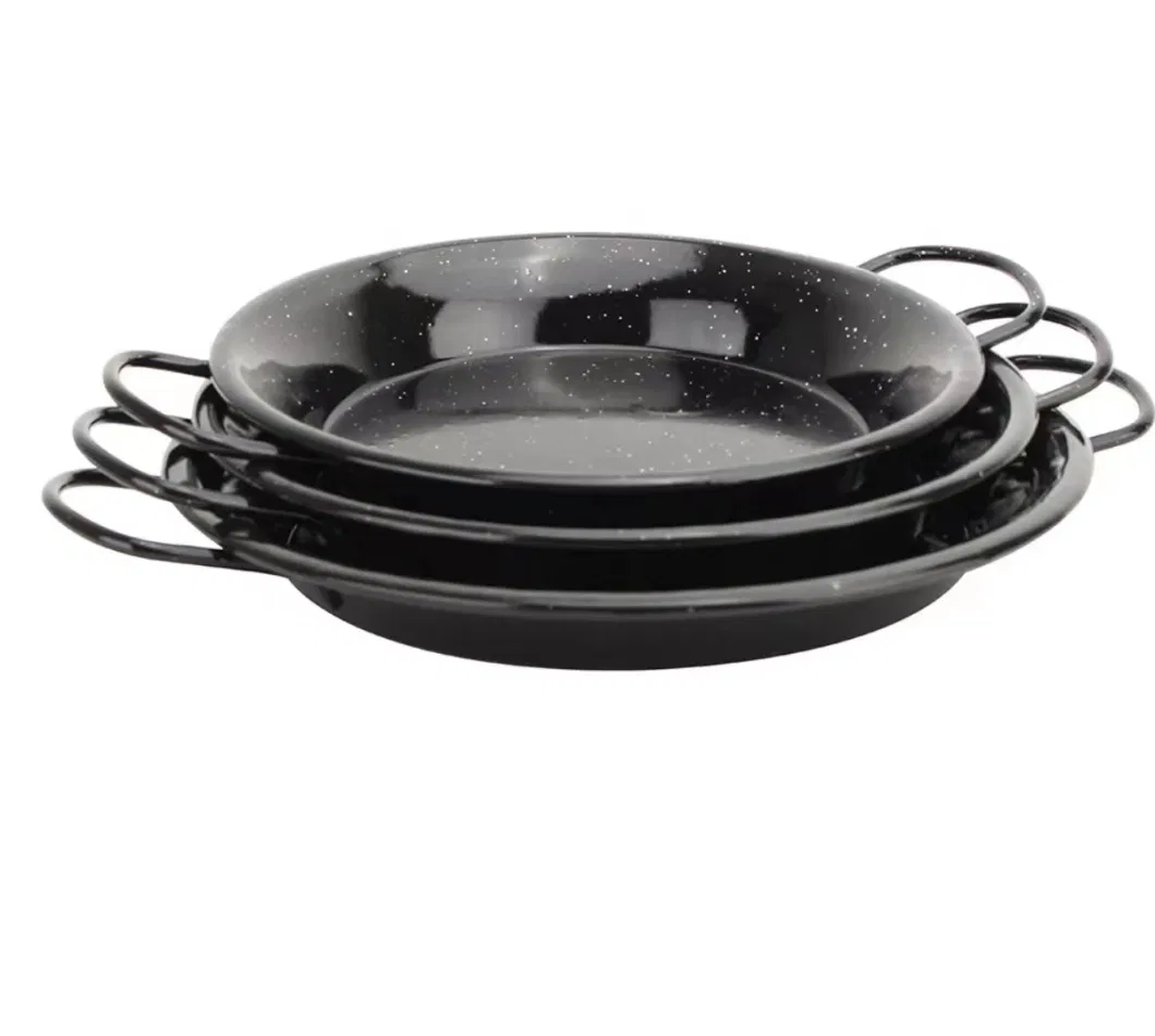 Shallow Type Enamel Paella Pan Seafood Cooking Pan with Black and White DOT