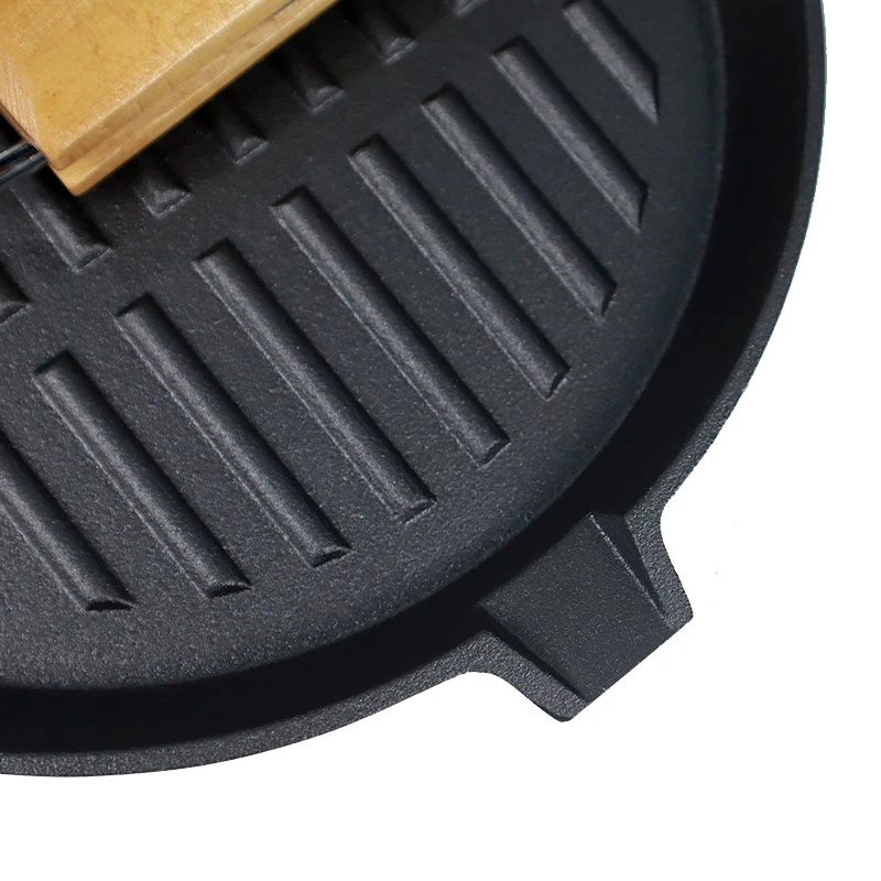 Non Stick Striped Round Cast Iron Griddle Pans Steak BBQ Bacon Frying Skillet Pan for Cooking Camping