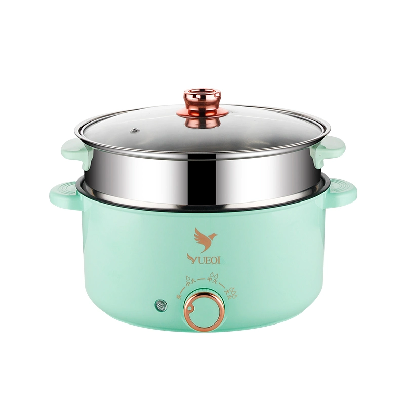 New Light Green Charged Plating Part 28cm Multi-Function Non-Stick Surface+Stainless Steel Steamer Electric Hot Pot Electric Frying Pan 3.5L