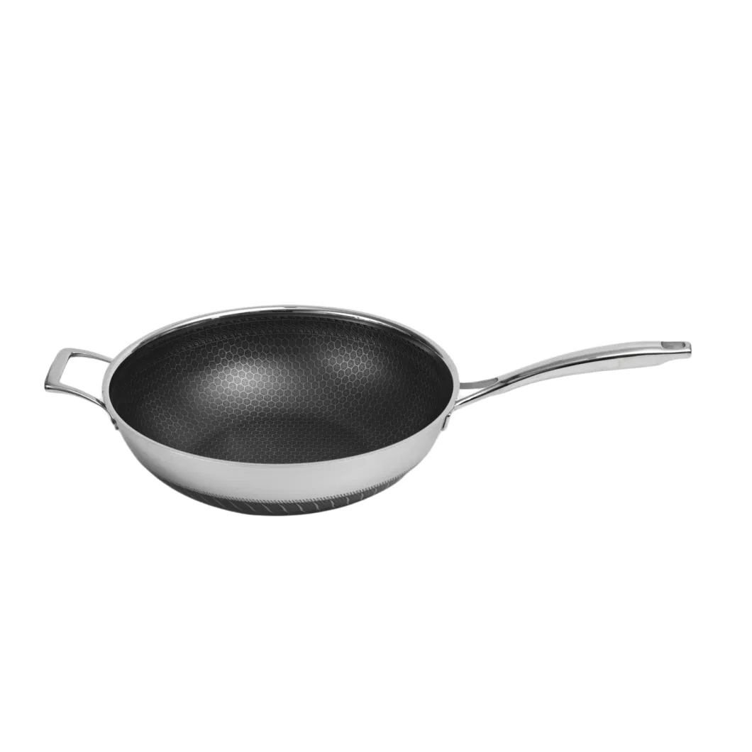 Factory Outlet Stainless Steel Cookware Nonstick Double Layers Honey Comb Coating 32cm Wok