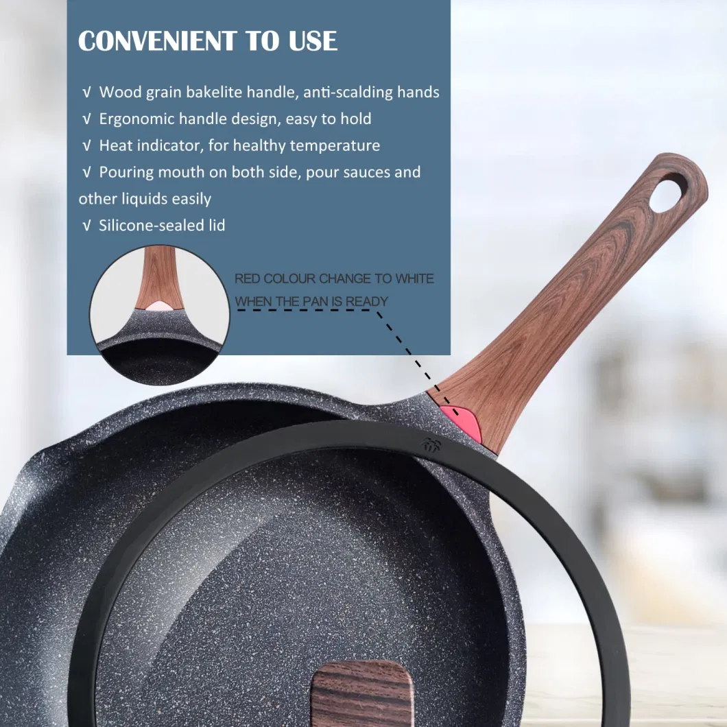Nonstick Deep Frying Saute-Pan Skillet with Lid Ceramic Coating Heat-Indicator Induction Compatible
