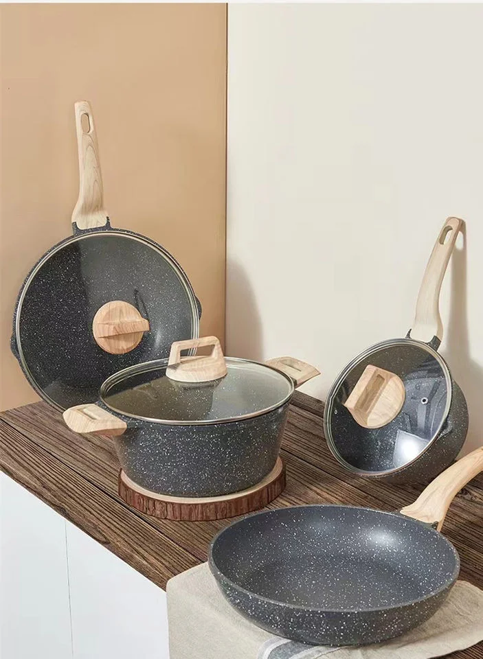 Granite Cookware Set Non Stick Frying Pan Aluminum Cooking Pots and Pans Set Household Utensils Marble Cookware Set