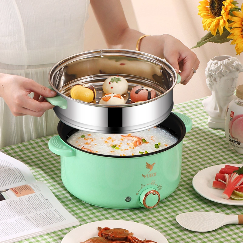 New Light Green Charged Plating Part 28cm Multi-Function Non-Stick Surface+Stainless Steel Steamer Electric Hot Pot Electric Frying Pan 3.5L