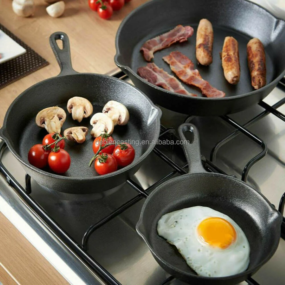 Vegetable Oil Coating Cast Iron Frying Pan 6inch Cast Iron Skillet 3 PCS Pre-Seasoned Cast Iron Grill Skillet Frying Pan