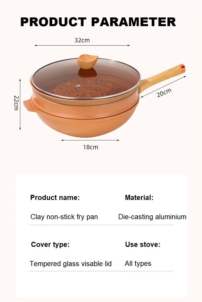 Round Titanium Aluminium Fry Food Pan with Lid for Kitchen 32cm