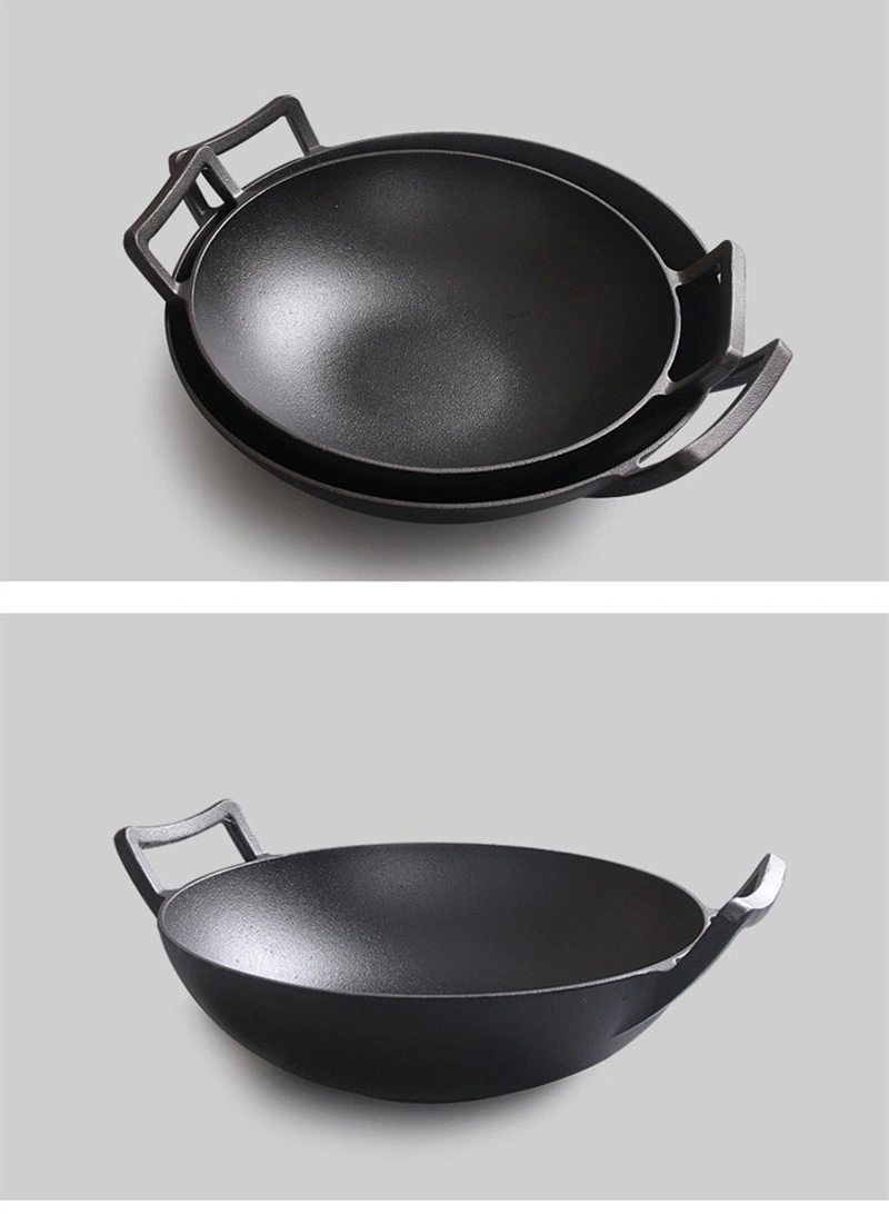 China Cast Iron Wok with Wooden Lid