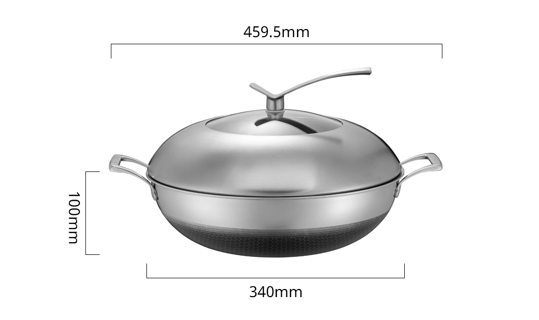 Hot Sales Cookware Stainless Steel Nonstick Double Layers Coating 34cm Honey Comb Wok