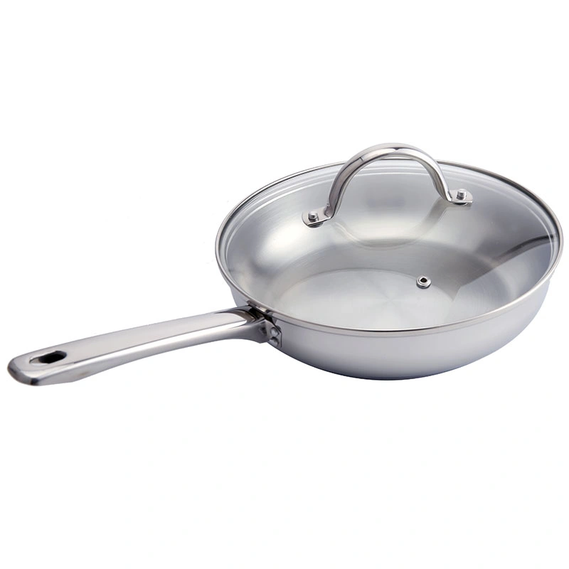 2PCS 3-Ply 304 Stainless Steel Frying Pan with Glass Lid Mirror Polish Cookware Manufacturer Wholesale 18/20/22/24/28cm