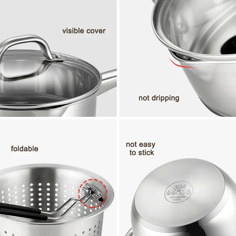 22cm Restaurant Kitchen Induction Cooker Stainless Steel Multifunction Cooking Pot Deep Frying Pot with Basket