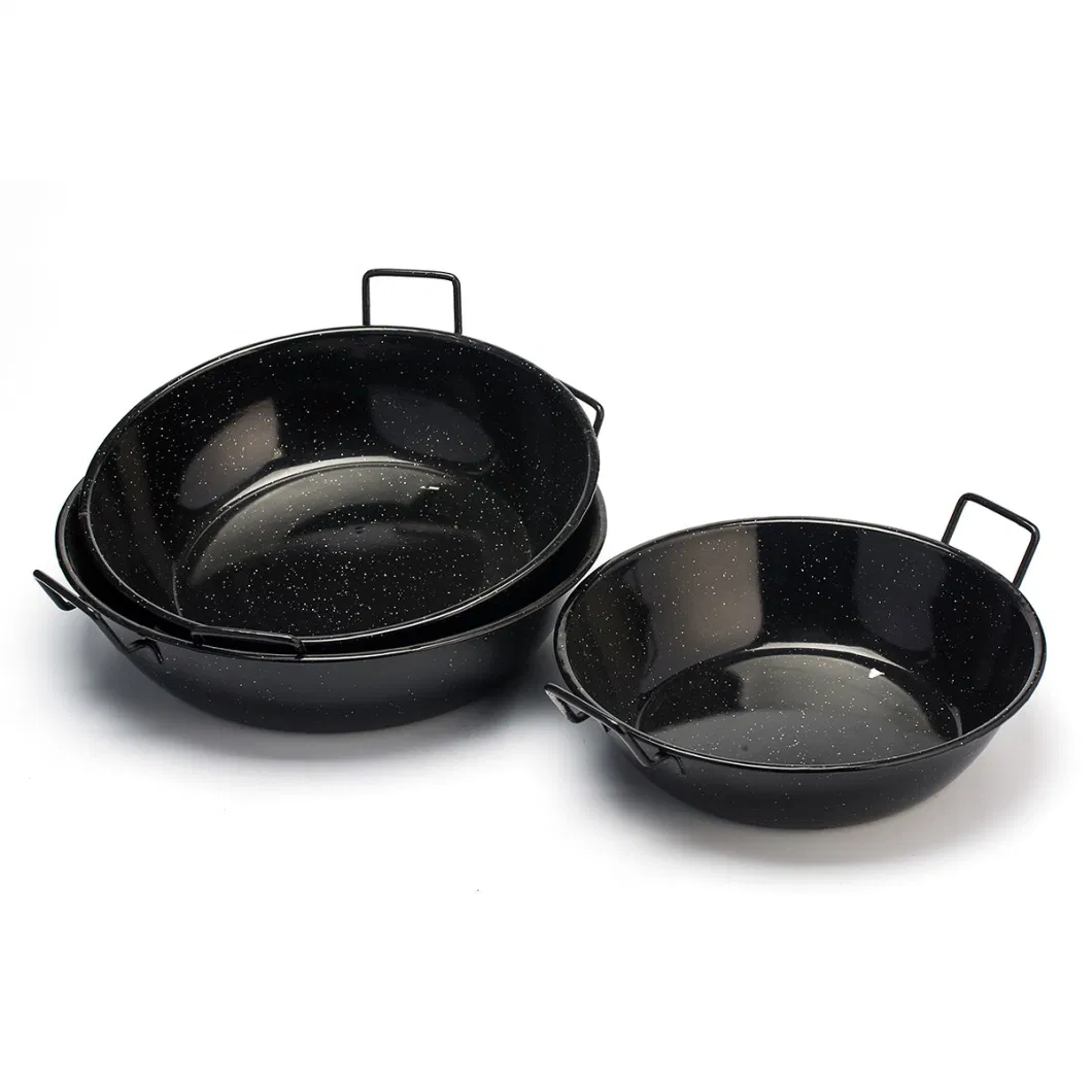 for Kitchen Cookware Sets Enamel Non Stick Cooking Pan 20cm/24cm/30cm Double Sided Fry Pan Black Enamel Paella Pan