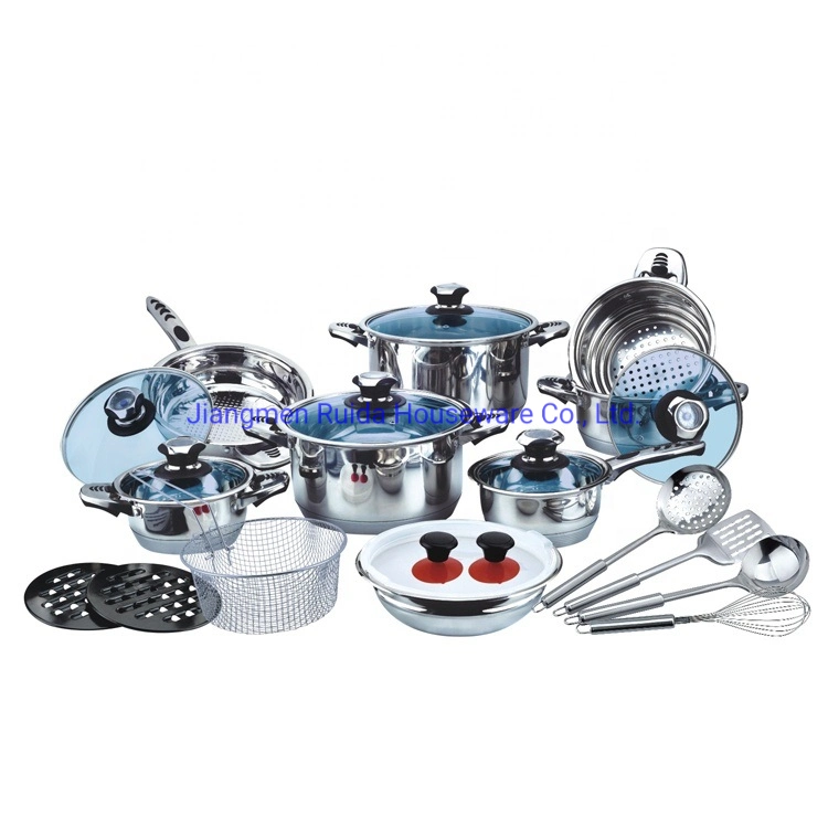 25PCS Wide Edge Stainless Steel Cookware Set Kitchenware Induction Cooking Pots Pans
