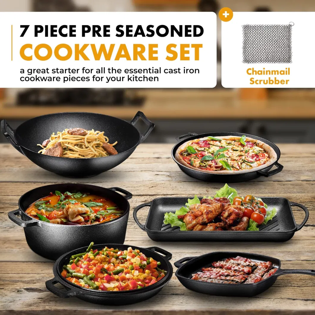 Cast Iron Cookware Set 3 Pieces Non Stick Cast Iron Wok Household Soup Pot Breakfast Frying Pan Set