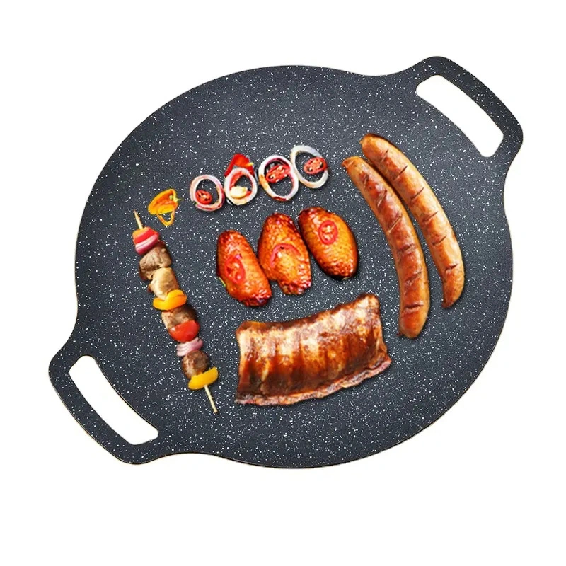 Wholesale Creative Korean Style Round Grill Pan Non-Stick Outdoor BBQ Pork Belly Frying Pan Aluminum Pie Dishes &amp; Pans