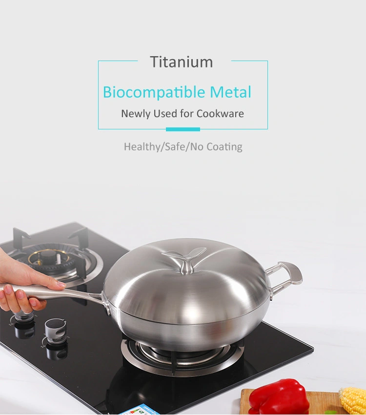 28cm Hot Selling Chinese Titanium Stainless Steel Nonstick Frying Wok Cook Pan