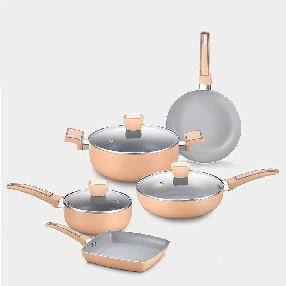 Pressed Aluminum Nonstick Ceramic Cookware Set Includes Saute Sauce Pan Dutch Oven Skillets Grill Pan Deep Fry Pan with Lid