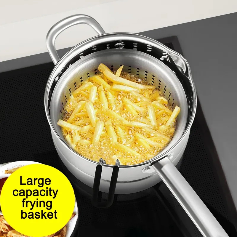 22cm Restaurant Kitchen Induction Cooker Stainless Steel Multifunction Cooking Pot Deep Frying Pot with Basket