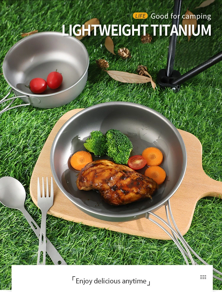Wholesale Pure Titanium Camping Outdoor Cooking Portable Wild Cookware Collapsible Frying Pan