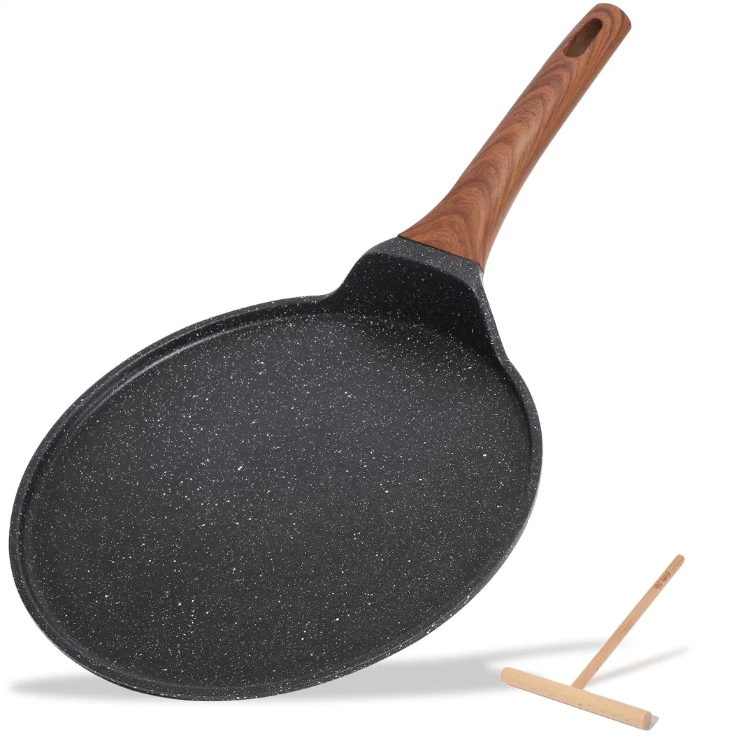 11-Inch Granite Coating Flat-Skillet Nonstick Crepe Tawa Dosa Tortilla Pan with Spreader