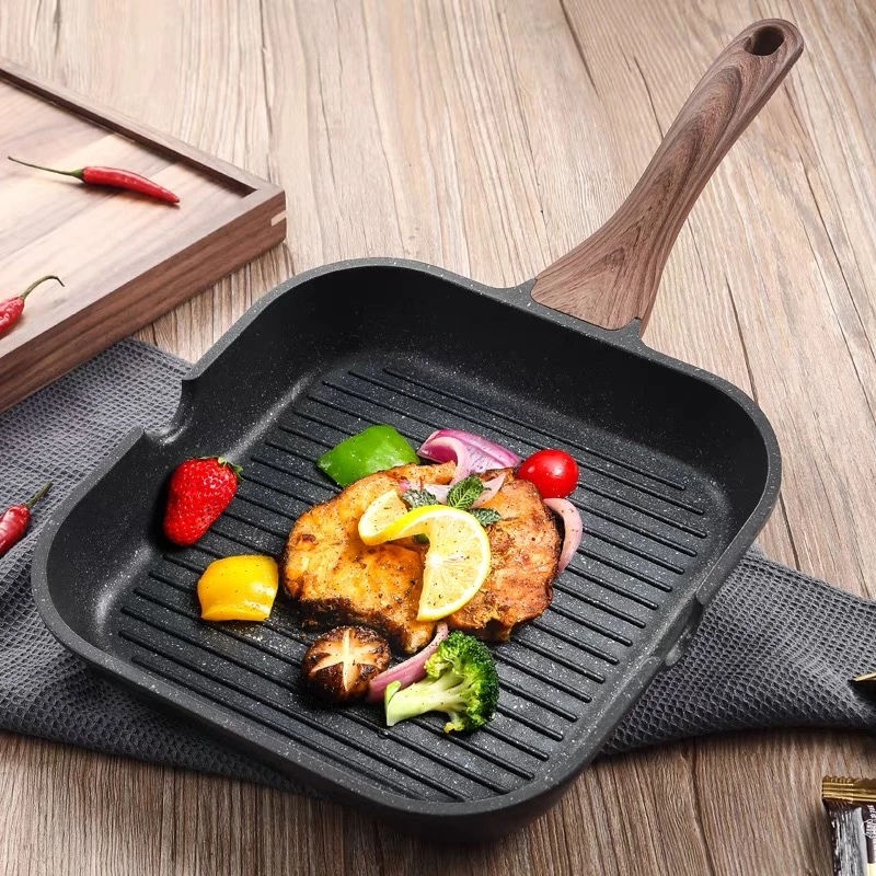 High Quality Aluminum Alloy Non-Stick Soft Touch Handle Steak Grill Pan and Frying Pan