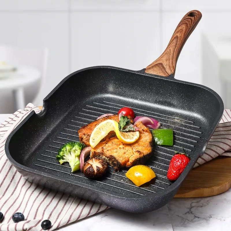 High Quality Aluminum Alloy Non-Stick Soft Touch Handle Steak Grill Pan and Frying Pan