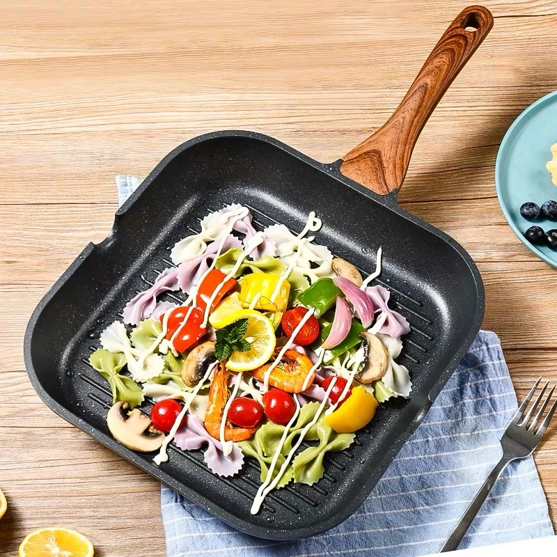 High Quality Aluminum Alloy Non-Stick Soft Touch Handle Steak Grill Pan and Frying Pan