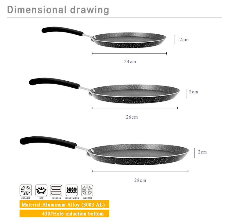 Pfoa Free 24 26 28cm Non-Stick Aluminum Frying Pan Dosa Crepe Tawa Pancake Pan