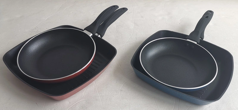 Cookware Factory Blue Marble Aluminum Non-Stick Frying Pan Square Grill Pan