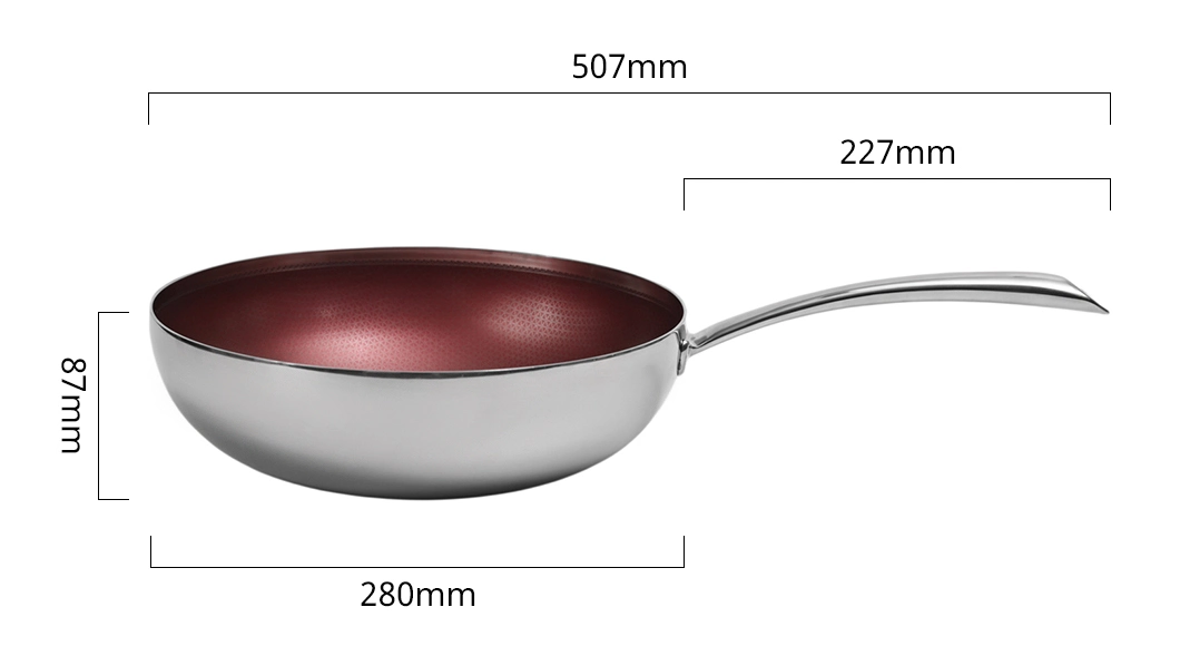 Nonstick Coating Red Colour Stainless Steel Cookware 28cm Wok
