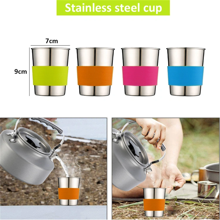 Hot Sale Travel Accessories Kettle Big Pot Non-Stick Pan Folding Cutlery Water Cup Camping Hard Anodized Aluminum Cookware Set