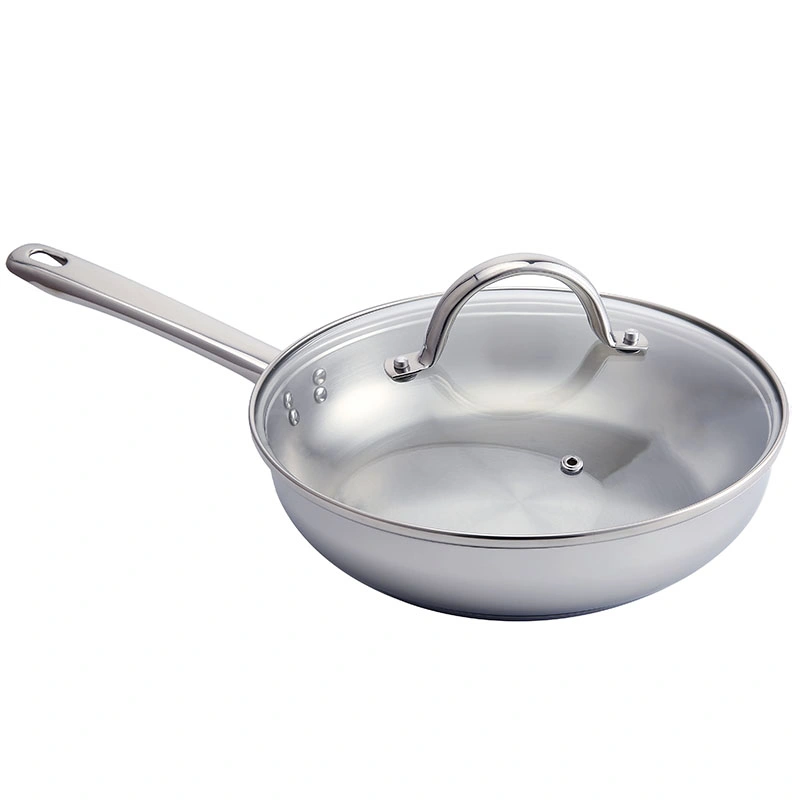 2PCS 3-Ply 304 Stainless Steel Frying Pan with Glass Lid Mirror Polish Cookware Manufacturer Wholesale 18/20/22/24/28cm