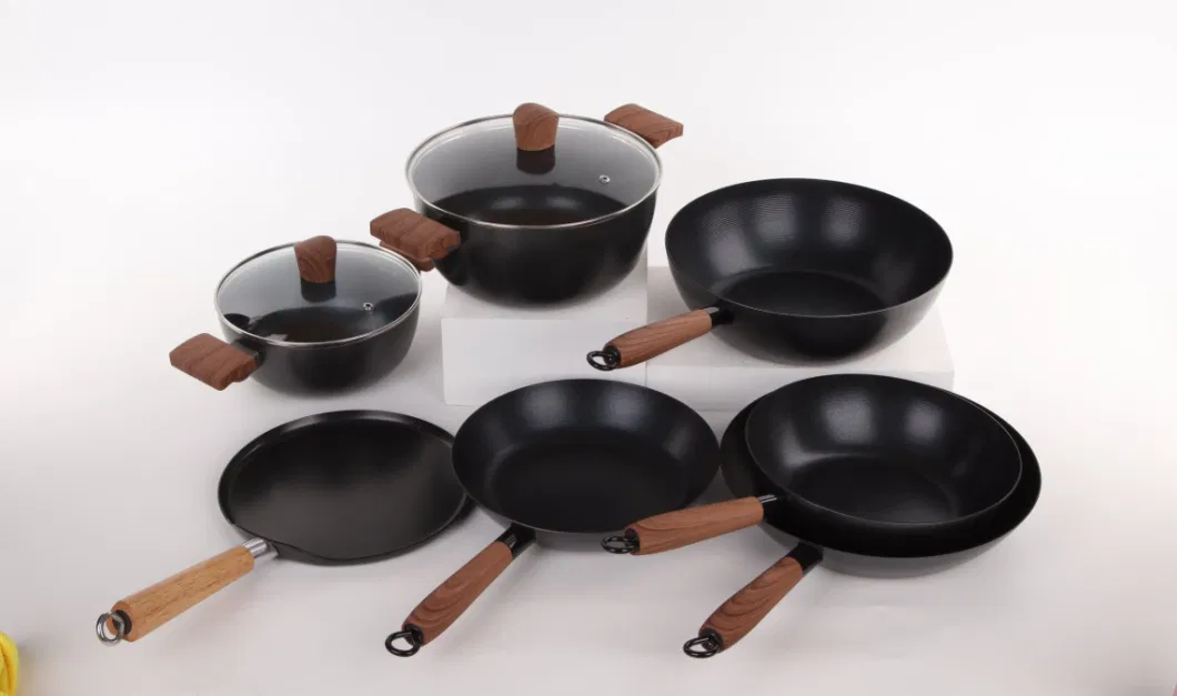 Wholesale 24cm 28cm Round Shape Carbon Steel Frying Pan Wok with Bakelite Handle