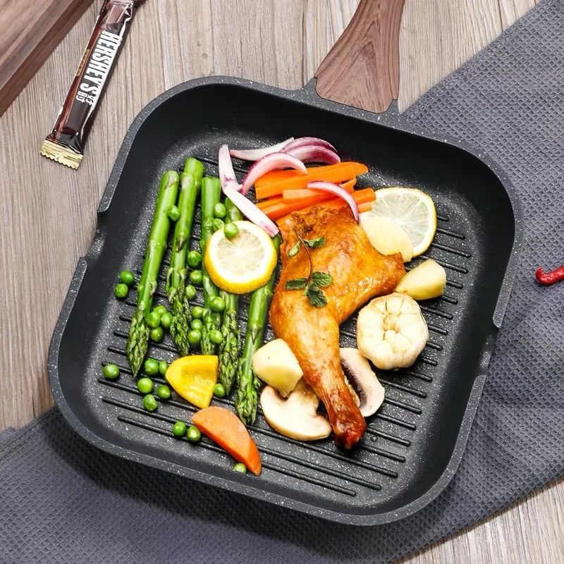 High Quality Aluminum Alloy Non-Stick Soft Touch Handle Steak Grill Pan and Frying Pan