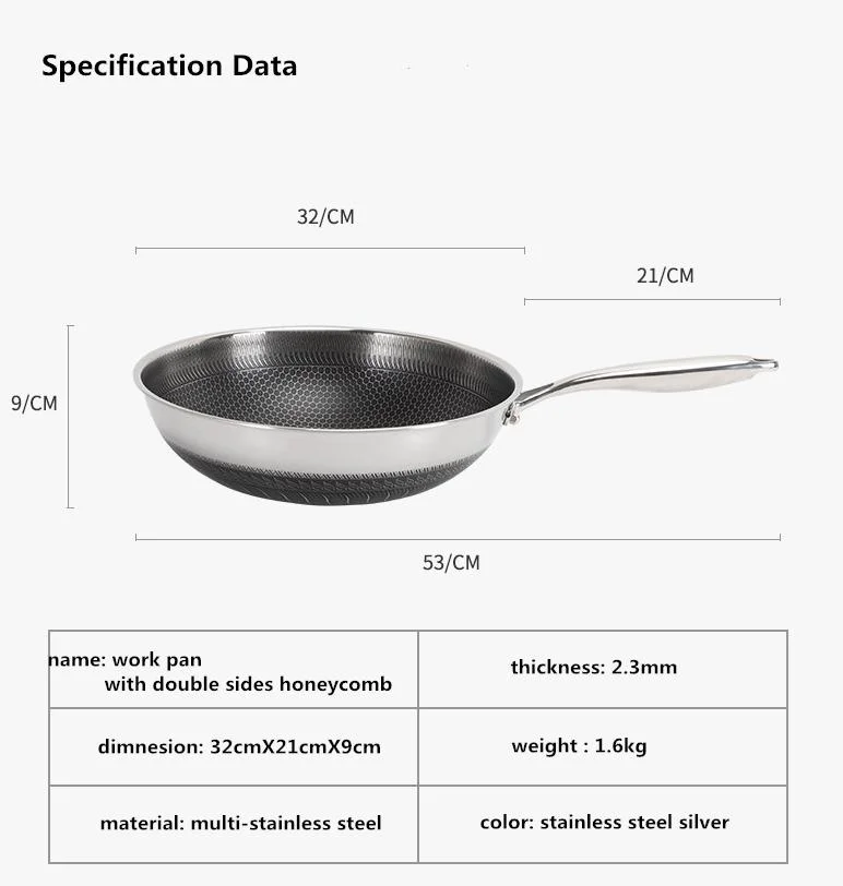 Honeycomb Non-Stick Stainless Steel Wok Metal Utensil Safe Scratch Pan China Kitchenware