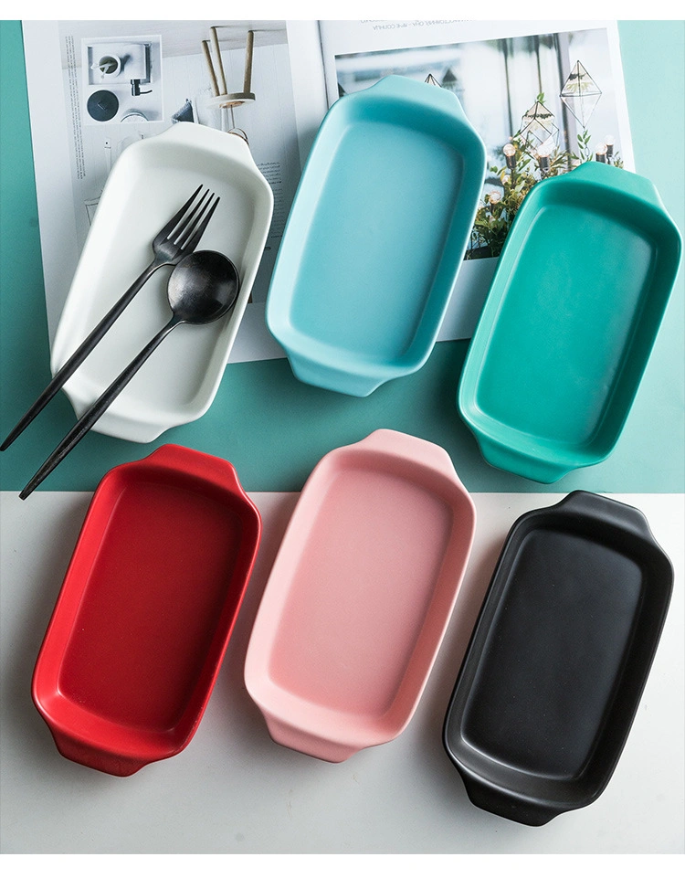 Colorful Ceramic Non-Stick Rectangular Baking Pan with Handle