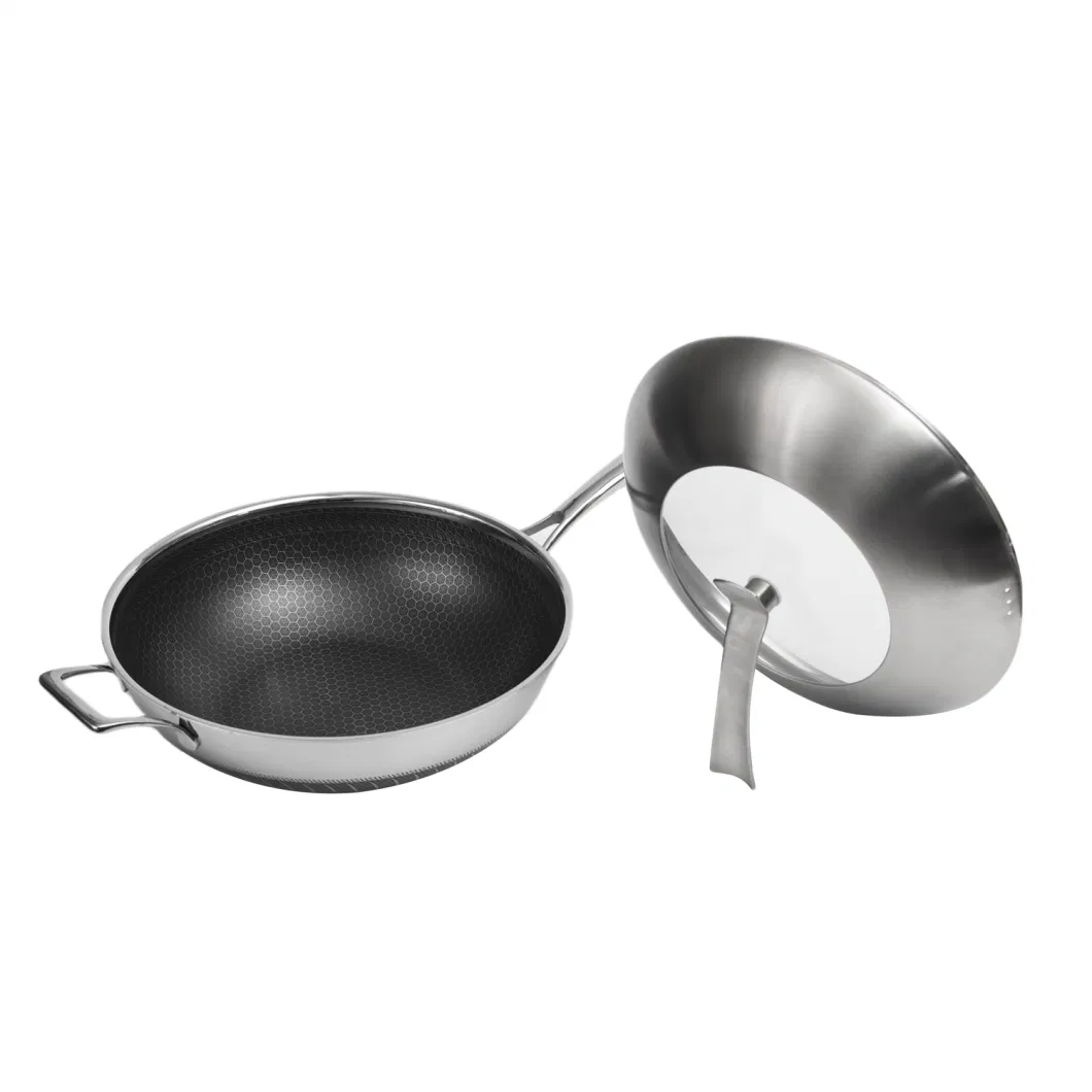 Factory Outlet Stainless Steel Cookware Nonstick Double Layers Honey Comb Coating 32cm Wok